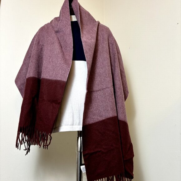 J.Crew Oversized Wool Wrap Scarf Shawl Accessory 75"x23" NWOT Bordeaux w/ Fringe - Picture 2 of 5